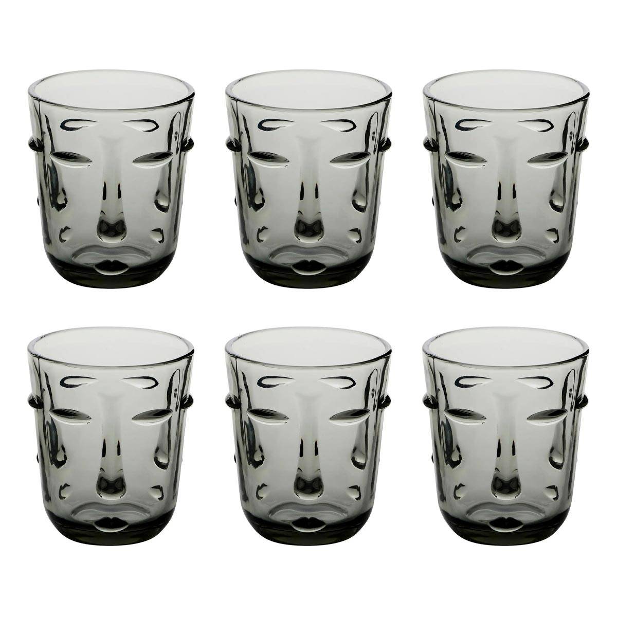 Lot de 6 Gobelets Bas "Visage" 30cl Gris - Image 1