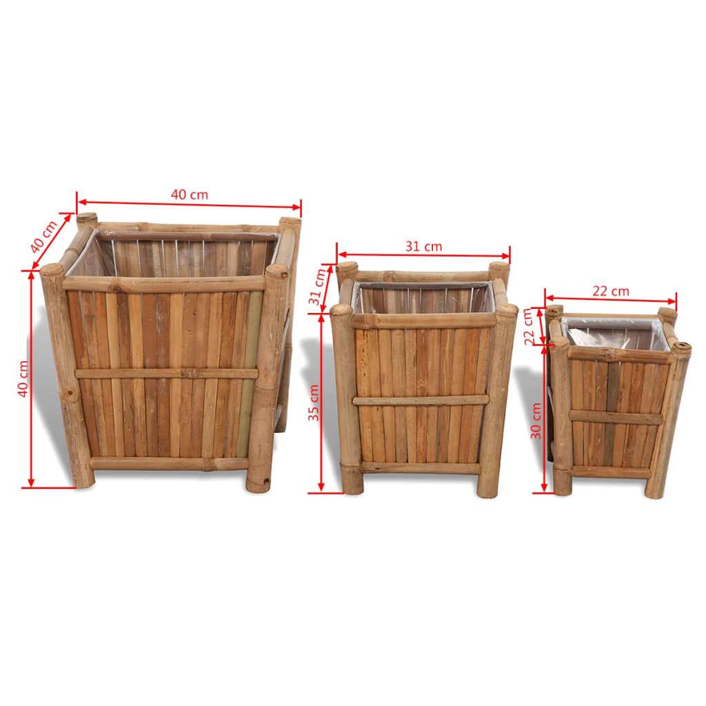 Helloshop26 - Lot de 3 jardinière lit surélevé plantes fleurs jardin en bambou avec doublure en nylon - Imagen 6