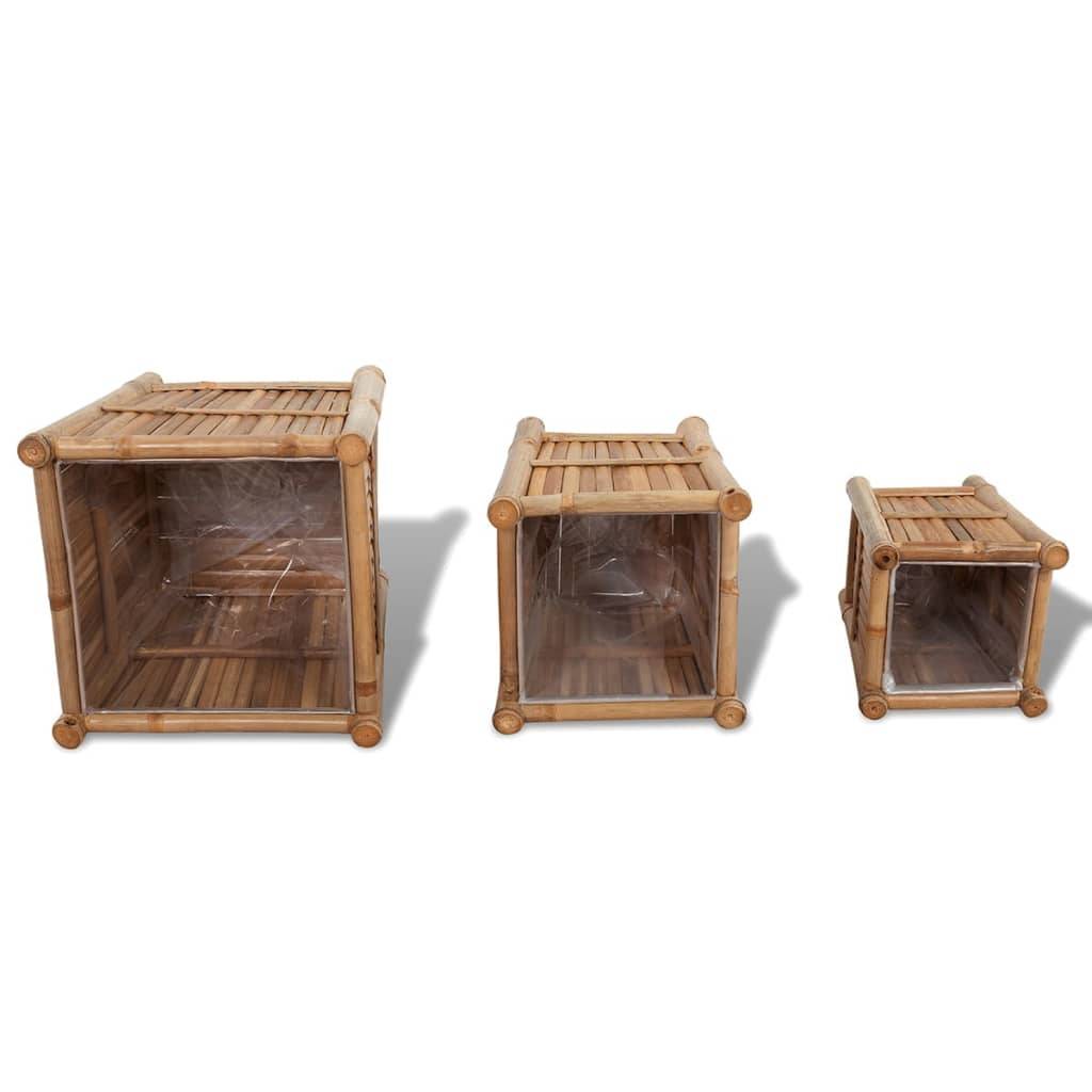 Helloshop26 - Lot de 3 jardinière lit surélevé plantes fleurs jardin en bambou avec doublure en nylon - Imagen 5