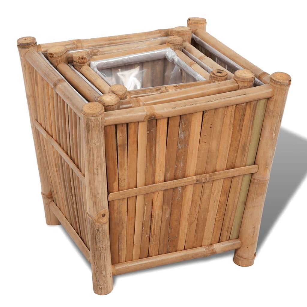 Helloshop26 - Lot de 3 jardinière lit surélevé plantes fleurs jardin en bambou avec doublure en nylon - Imagen 3