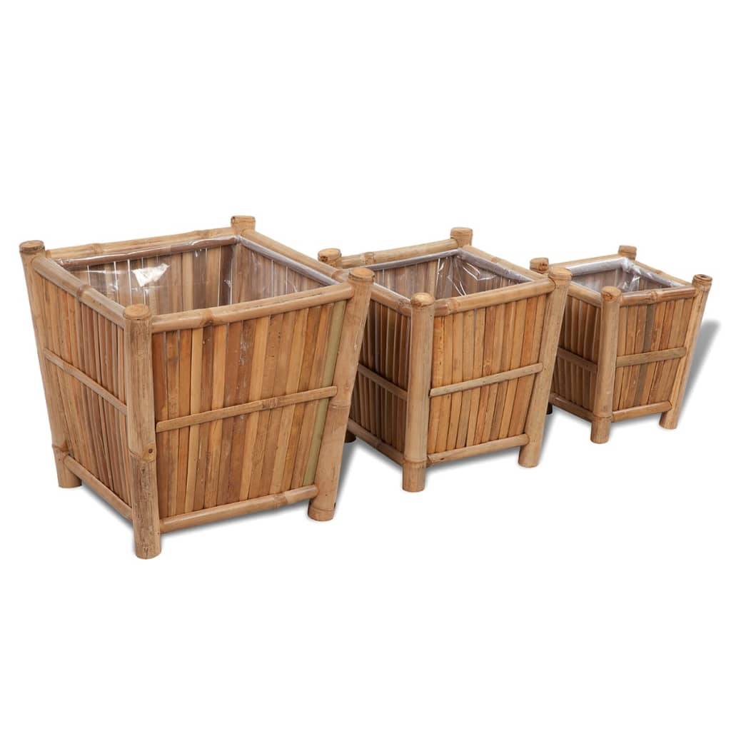 Helloshop26 - Lot de 3 jardinière lit surélevé plantes fleurs jardin en bambou avec doublure en nylon - Imagen 2
