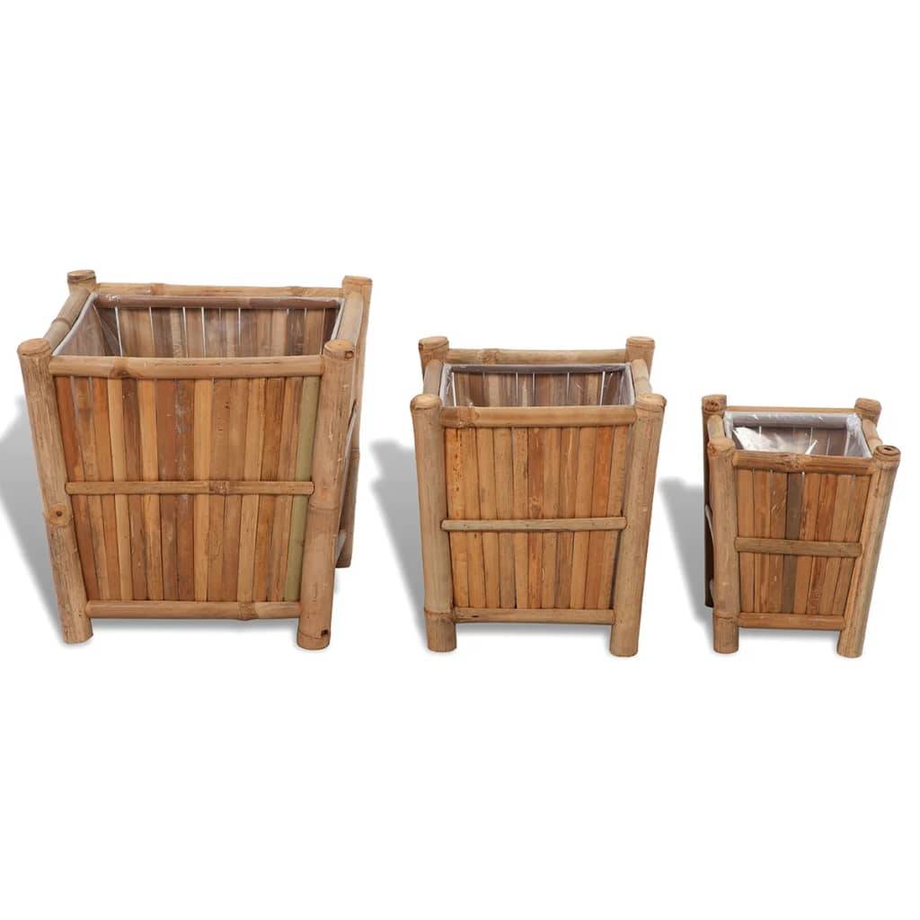 Helloshop26 - Lot de 3 jardinière lit surélevé plantes fleurs jardin en bambou avec doublure en nylon - Imagen 1