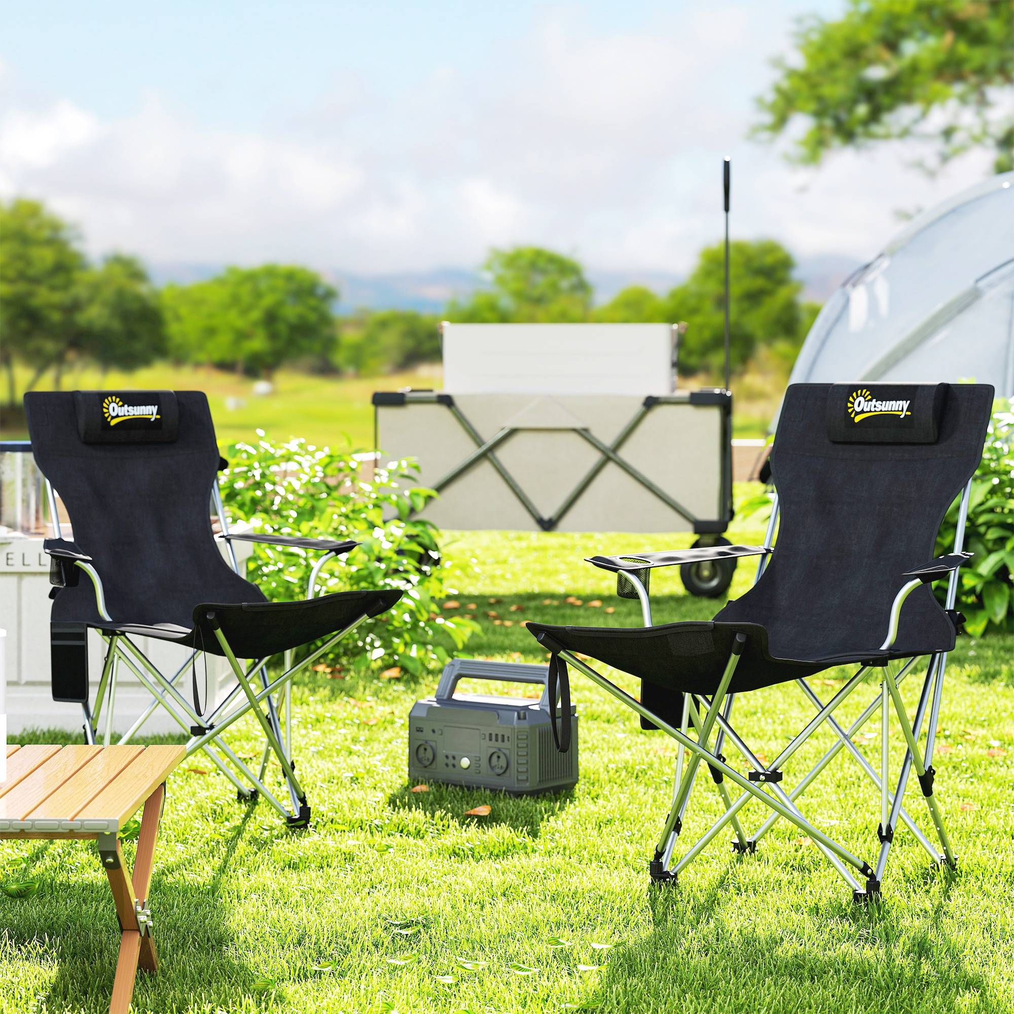 Lot de 2 chaises de camping tissu Oxford noir 150 x 84 x 75 cm - PANGIVO - Image 3
