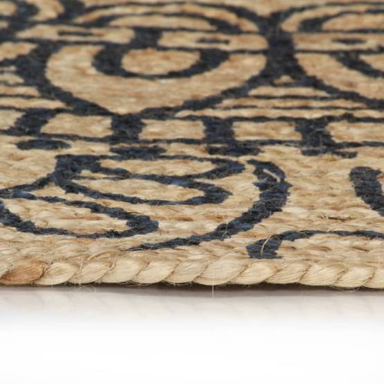 Tapis Rond en Jute Tressé Artisanal Motif Floral pour Chambre à Coucher Bleu Foncé 120 cm – ComfortXL Outdoor Living - Image 3