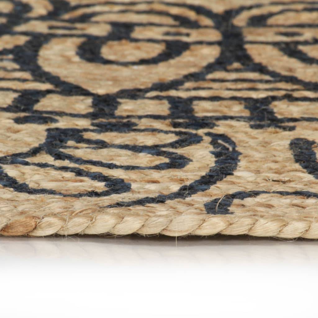 Tapis Rond en Jute Tressé Artisanal Motif Floral pour Chambre à Coucher Bleu Foncé 120 cm – ComfortXL Outdoor Living - Image 3