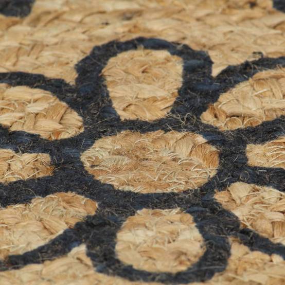 Tapis Rond en Jute Tressé Artisanal Motif Floral pour Chambre à Coucher Bleu Foncé 120 cm – ComfortXL Outdoor Living - Image 5