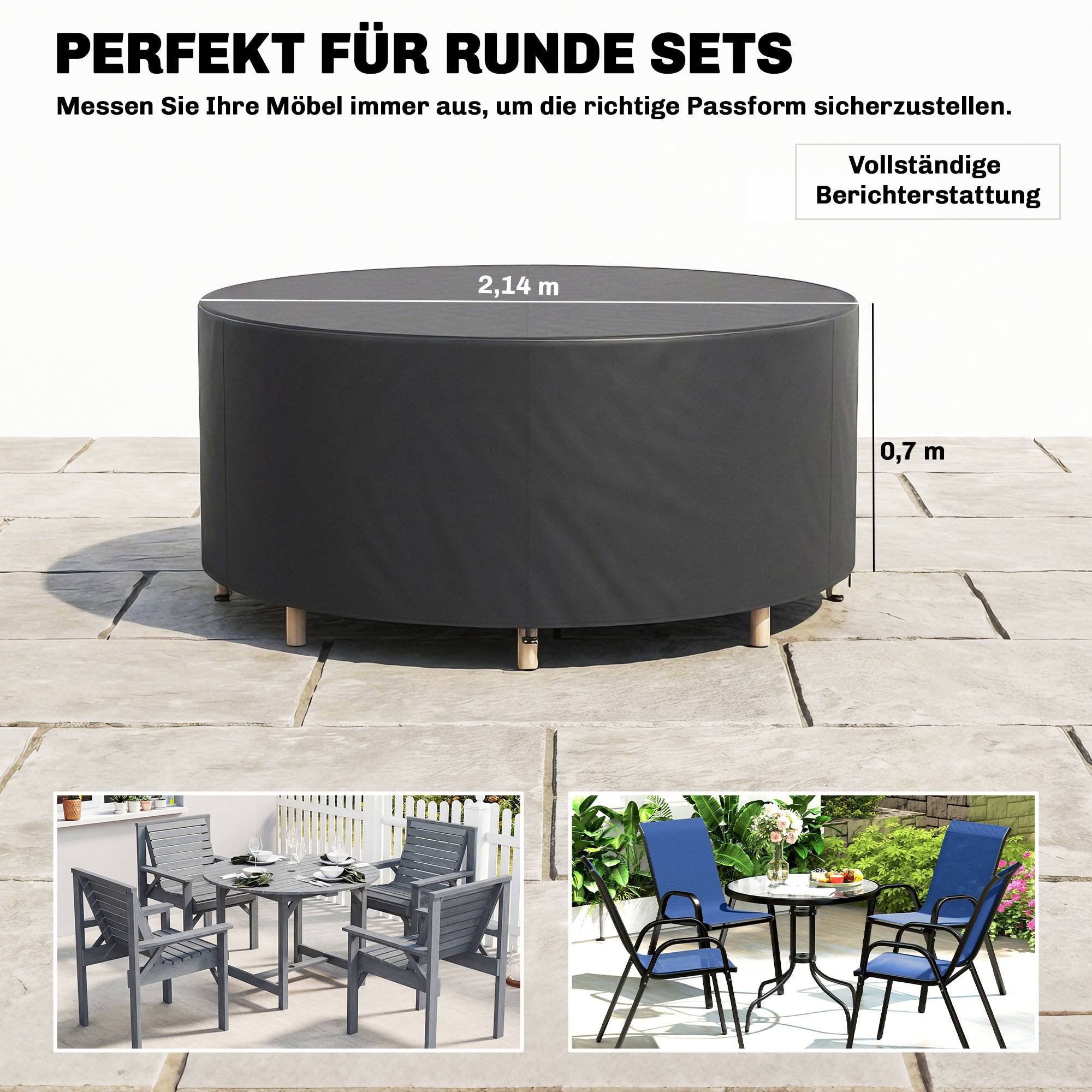 Housse de protection pour mobilier de jardin, résistante à l'hiver, imperméable et anti-UV, en tissu Oxford 420D, Ø 214 x 70 cm (H), noire - Image 5