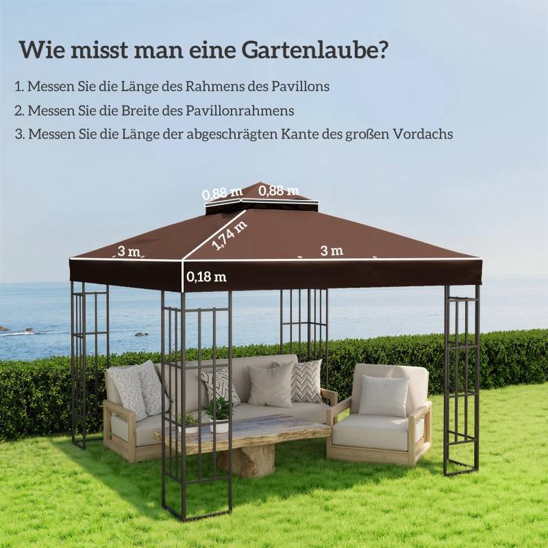 Toile de rechange tonnelle polyester anti-UV protection solaire 3x3m café - ComfortXL Outdoor Living - Image 3