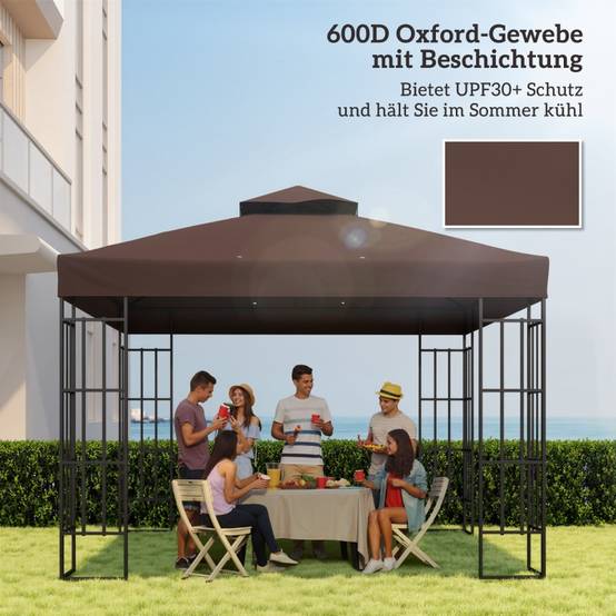 Toile de rechange tonnelle polyester anti-UV protection solaire 3x3m café - ComfortXL Outdoor Living - Image 6