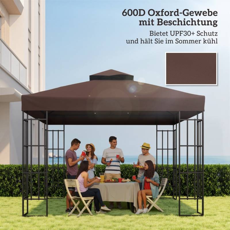 Toile de rechange tonnelle polyester anti-UV protection solaire 3x3m café - ComfortXL Outdoor Living - Image 6