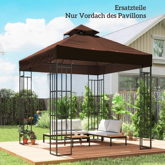 Toile de rechange tonnelle polyester anti-UV protection solaire 3x3m café - ComfortXL Outdoor Living - Image 2