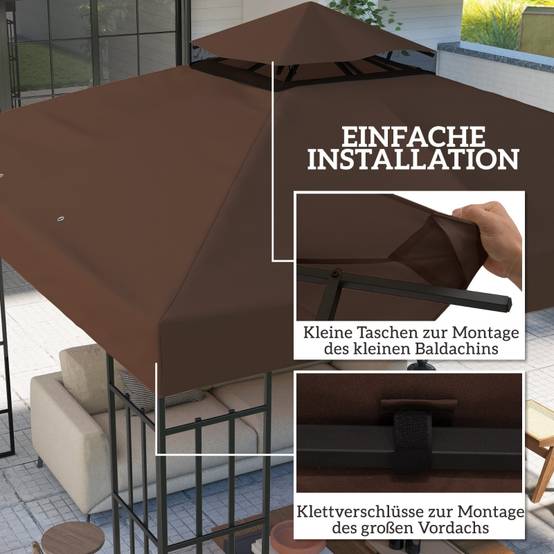 Toile de rechange tonnelle polyester anti-UV protection solaire 3x3m café - ComfortXL Outdoor Living - Image 5
