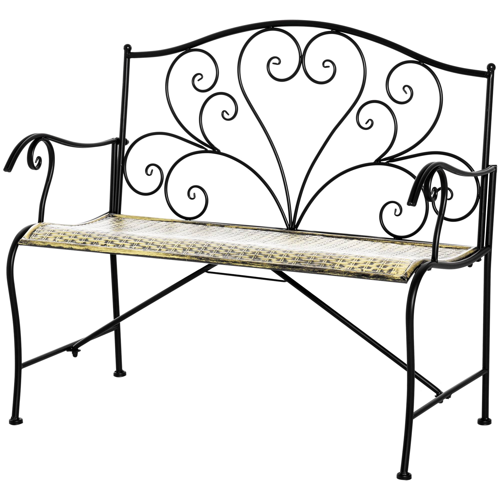 Maison Chic - Banc de Jardin 2 Places Style néo-rétro Fer forgé Lignes fuselées métal Noir doré Effet Vieilli - Image 1