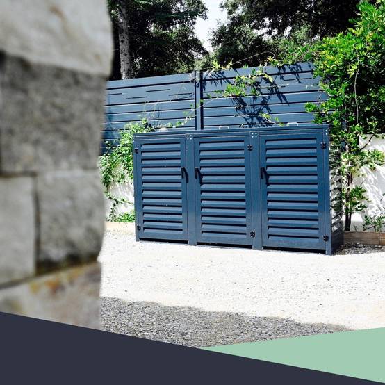 Cache Poubelle Extérieur Triple en Aluminium thermolaqué - Abri pour 3 conteneurs 240 Litres – Gris Anthracite RAL 7016 - Image 8