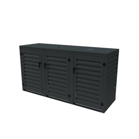 Cache Poubelle Extérieur Triple en Aluminium thermolaqué - Abri pour 3 conteneurs 240 Litres – Gris Anthracite RAL 7016 - Image 1