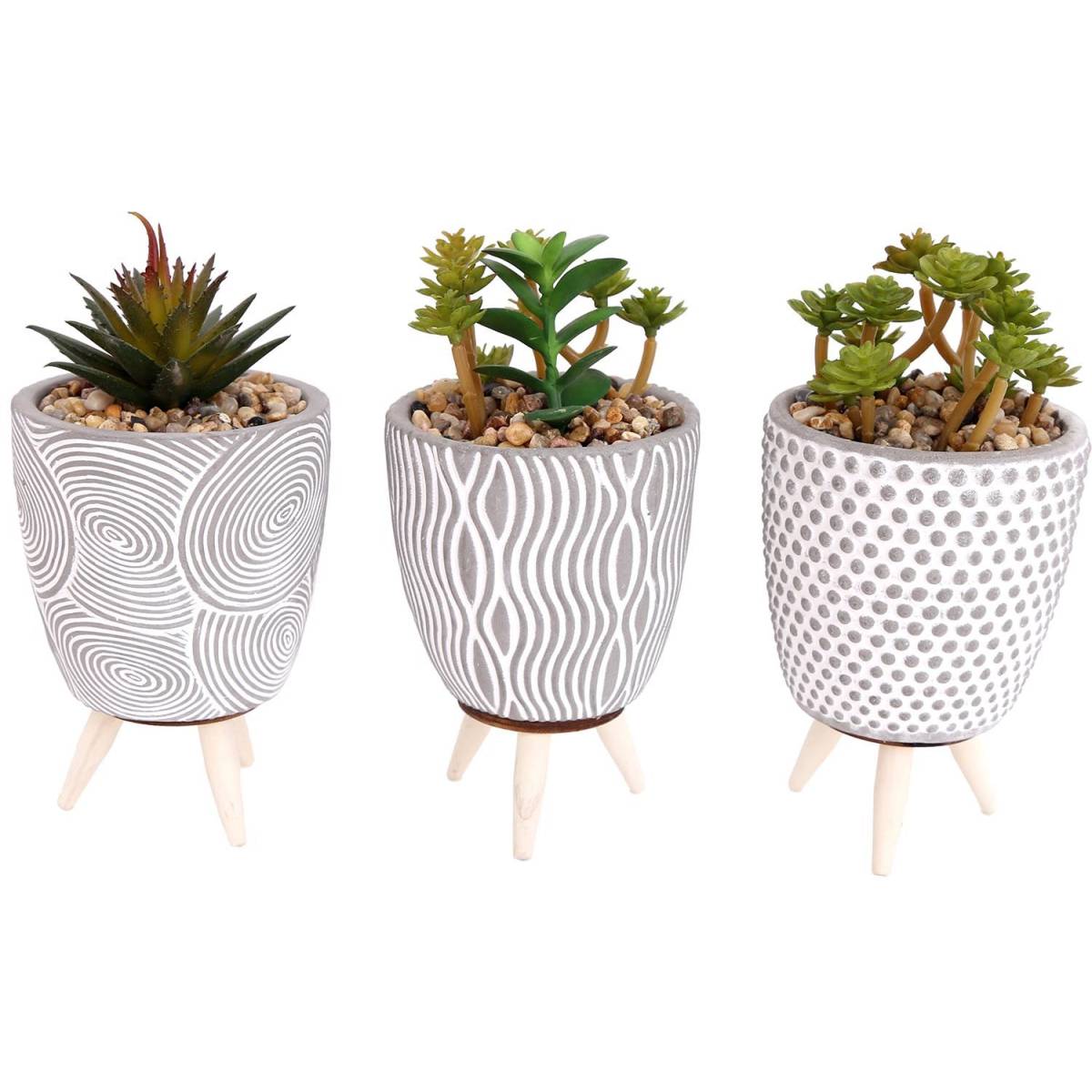 Sil - Plante artificielle dans pot en ciment sur pied (Lot de 3)