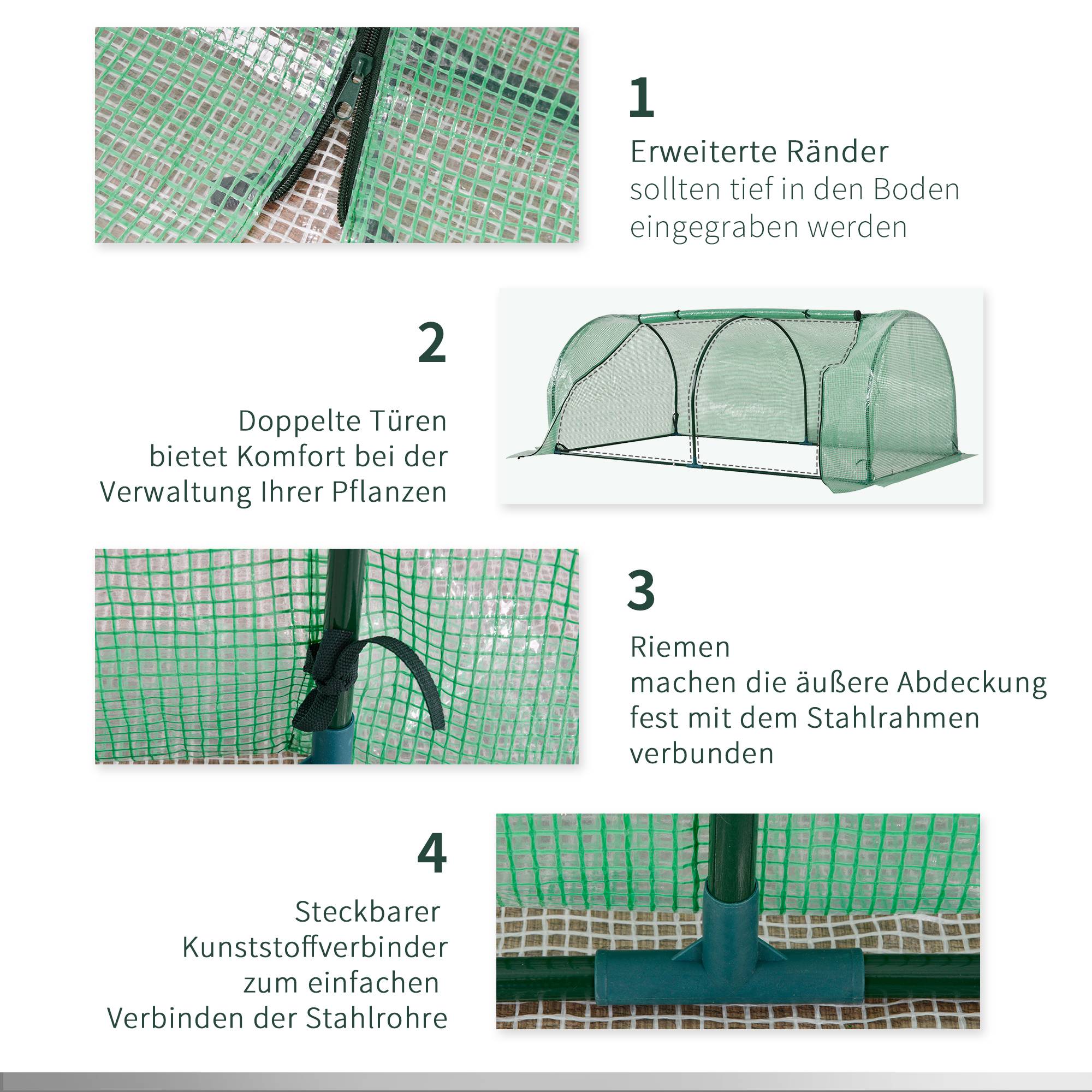 Serre de jardin acier pour plantes protection météo 200x100x80cm vert - ComfortXL Outdoor Living - Image 7