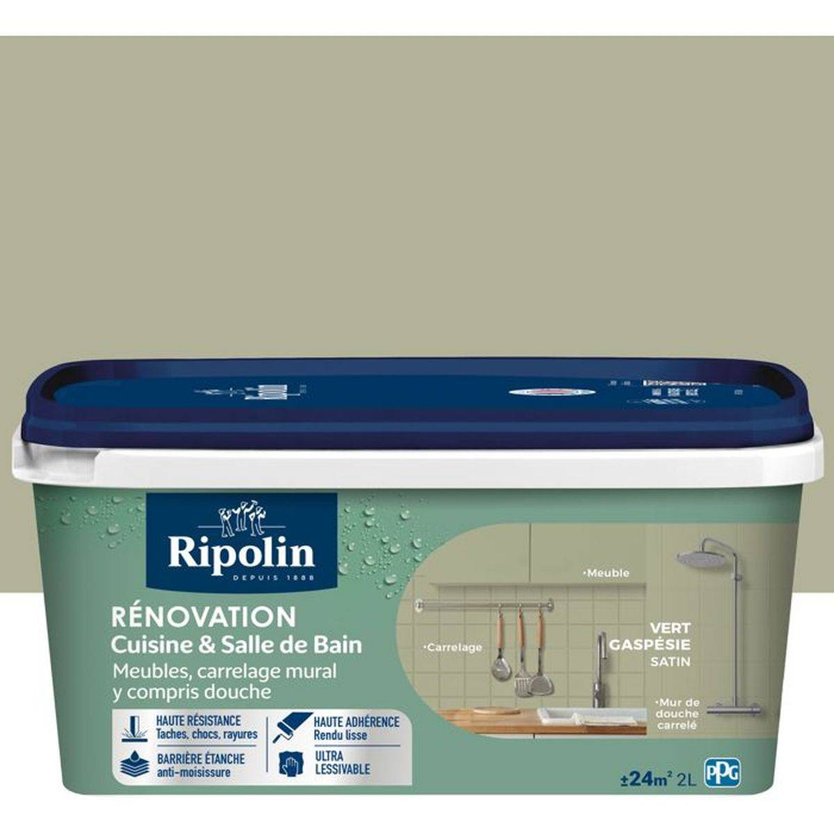 Ripolin - Peinture rénovation cuisine et salle de bain satin Vert Gaspésie 2 L - Ripolin - Image 2