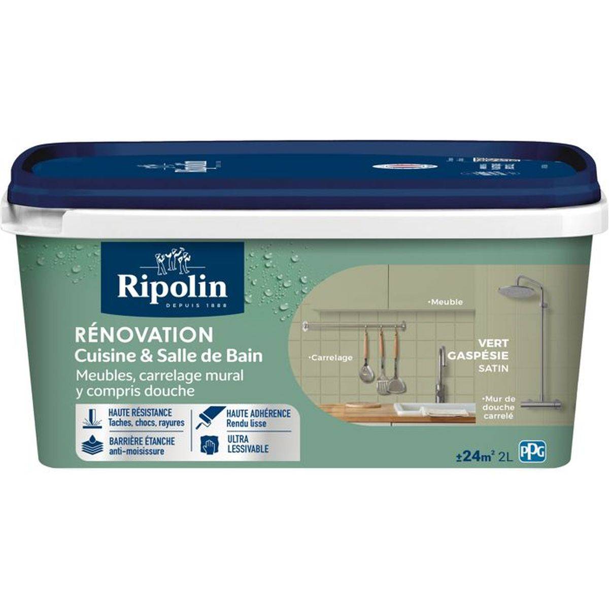 Ripolin - Peinture rénovation cuisine et salle de bain satin Vert Gaspésie 2 L - Ripolin - Image 1