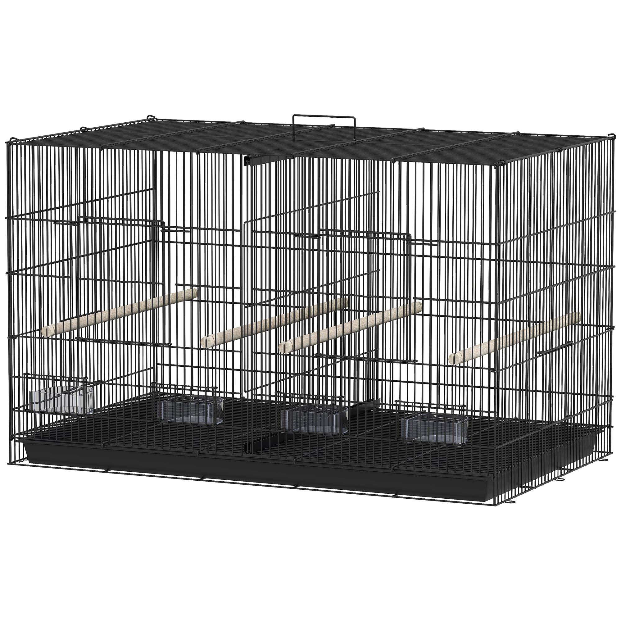 Cage pour oiseaux avec séparateur et étagère inférieure, en acier et PP, 94x57x57 cm, noir - Image 2