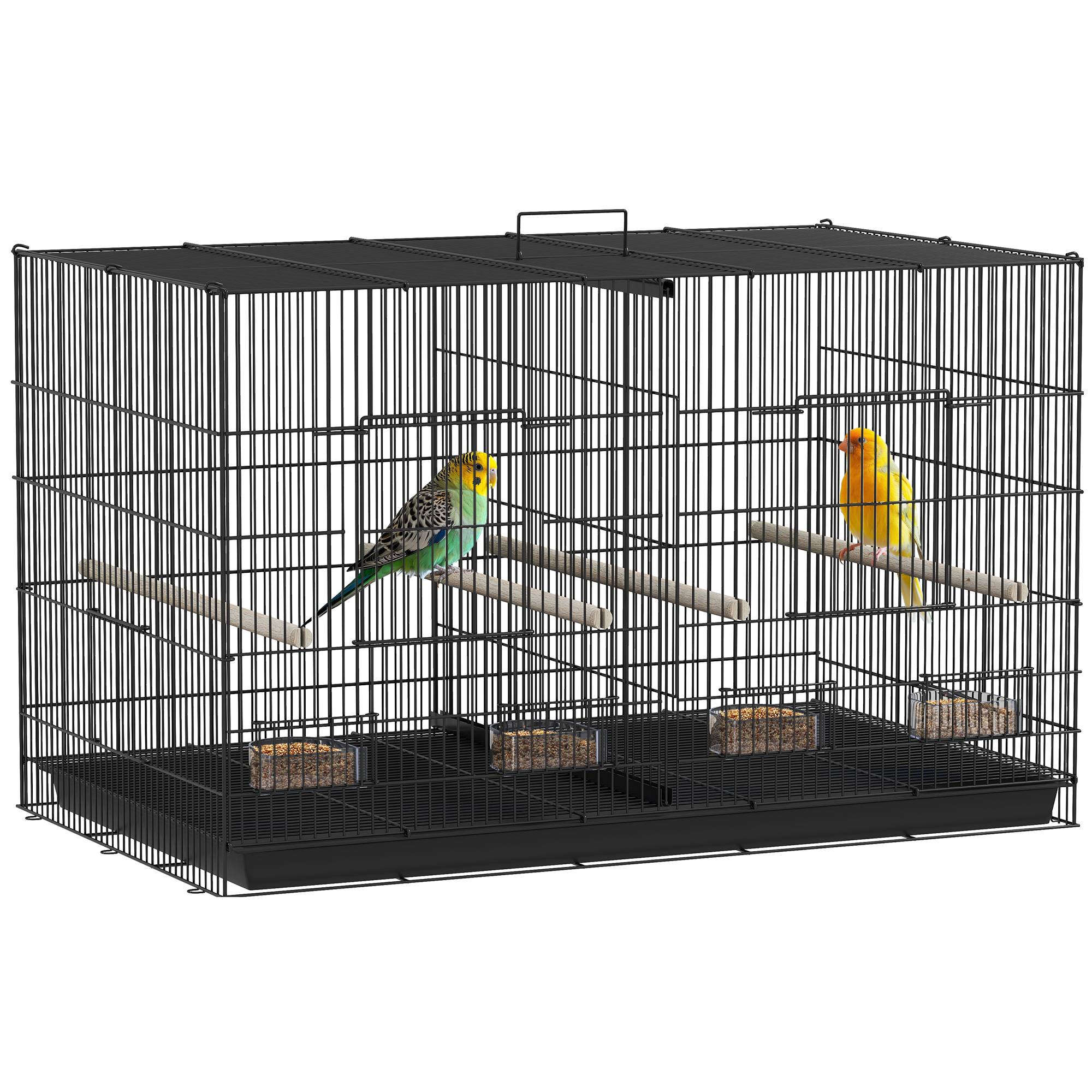 Cage pour oiseaux avec séparateur et étagère inférieure, en acier et PP, 94x57x57 cm, noir - Image 1