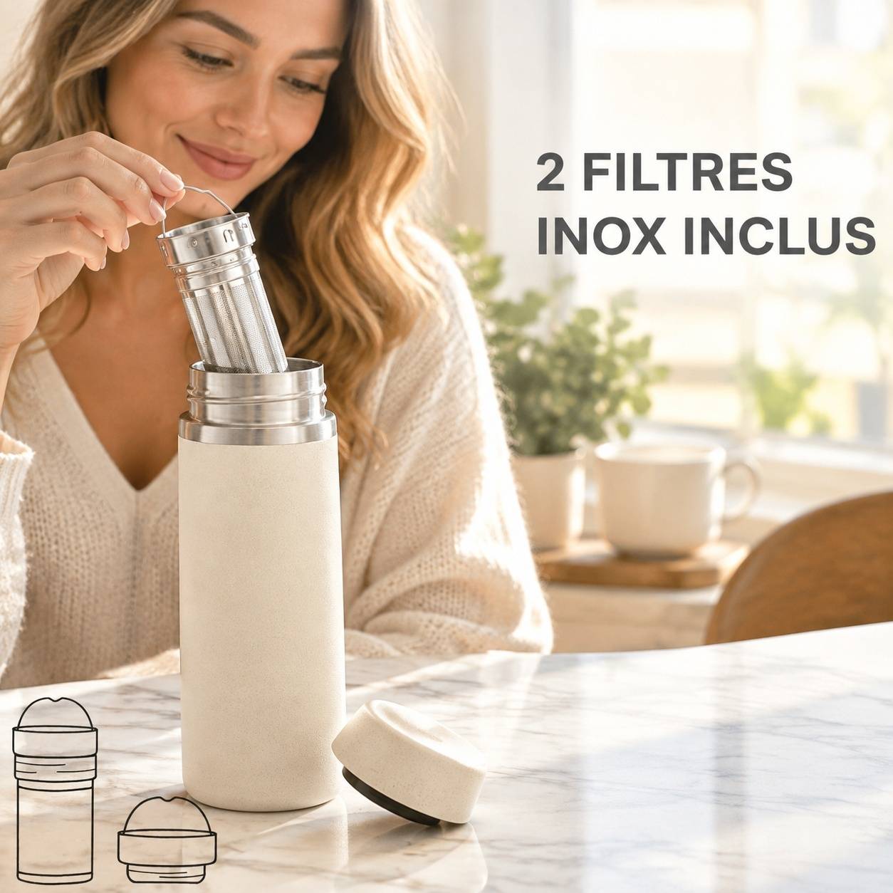 Théière Isotherme Inox Léopard Avec 2 Filtres 12h Chaud 24h Froid Réutilisable - Image 4