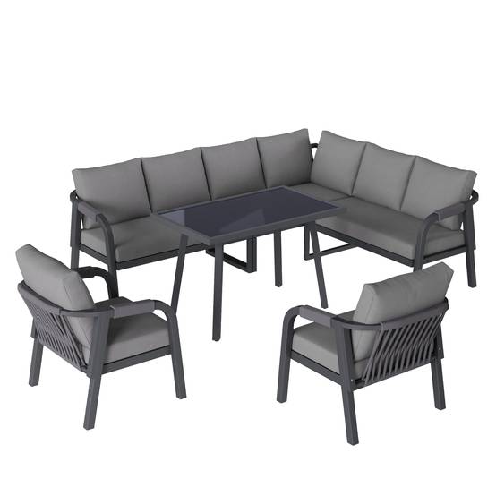 Salon de jardin 8 places Acier et Corde pour terrasse et jardin Repas et détente Gris - ComfortXL Outdoor Living - Image 2