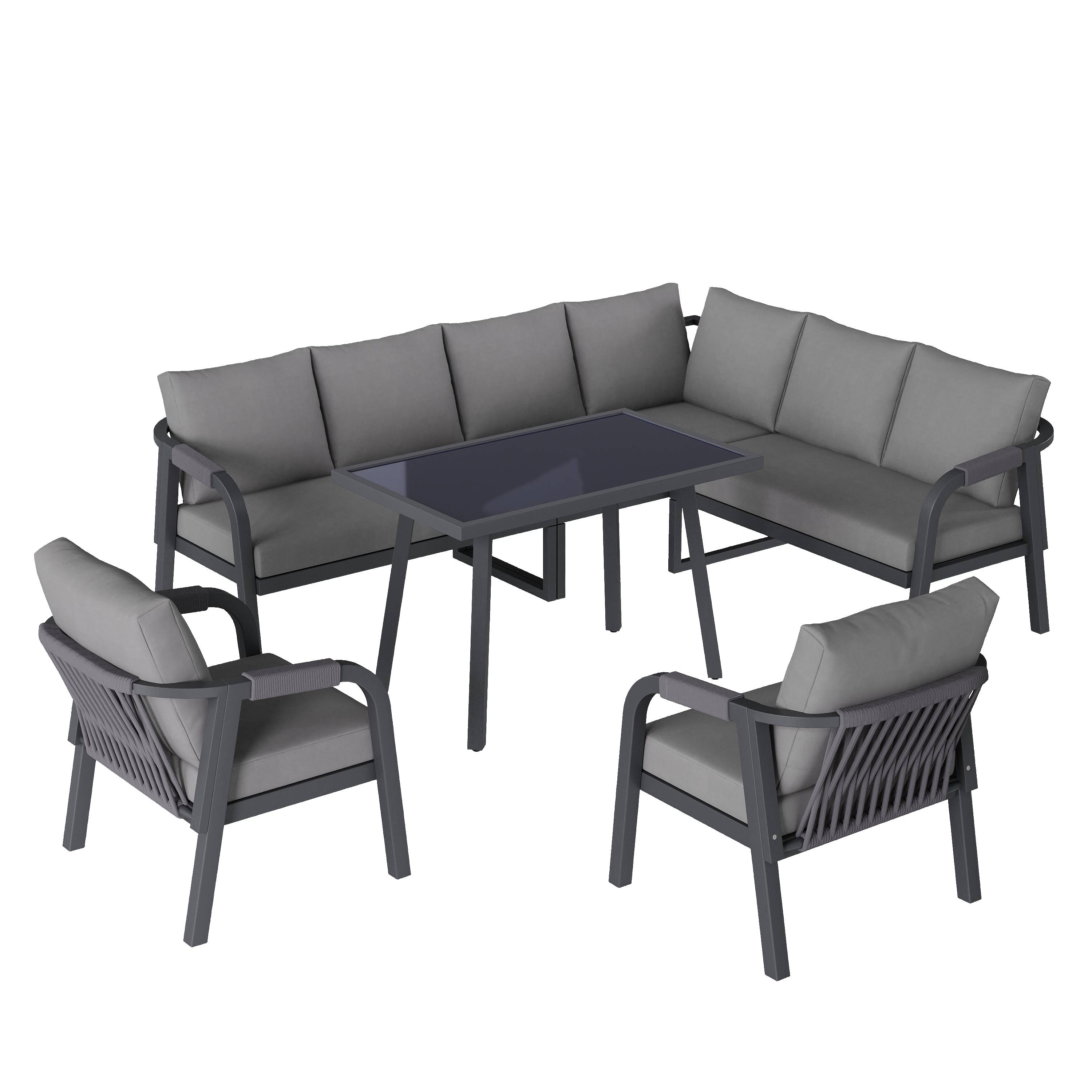 Salon de jardin 8 places Acier et Corde pour terrasse et jardin Repas et détente Gris - ComfortXL Outdoor Living - Image 2