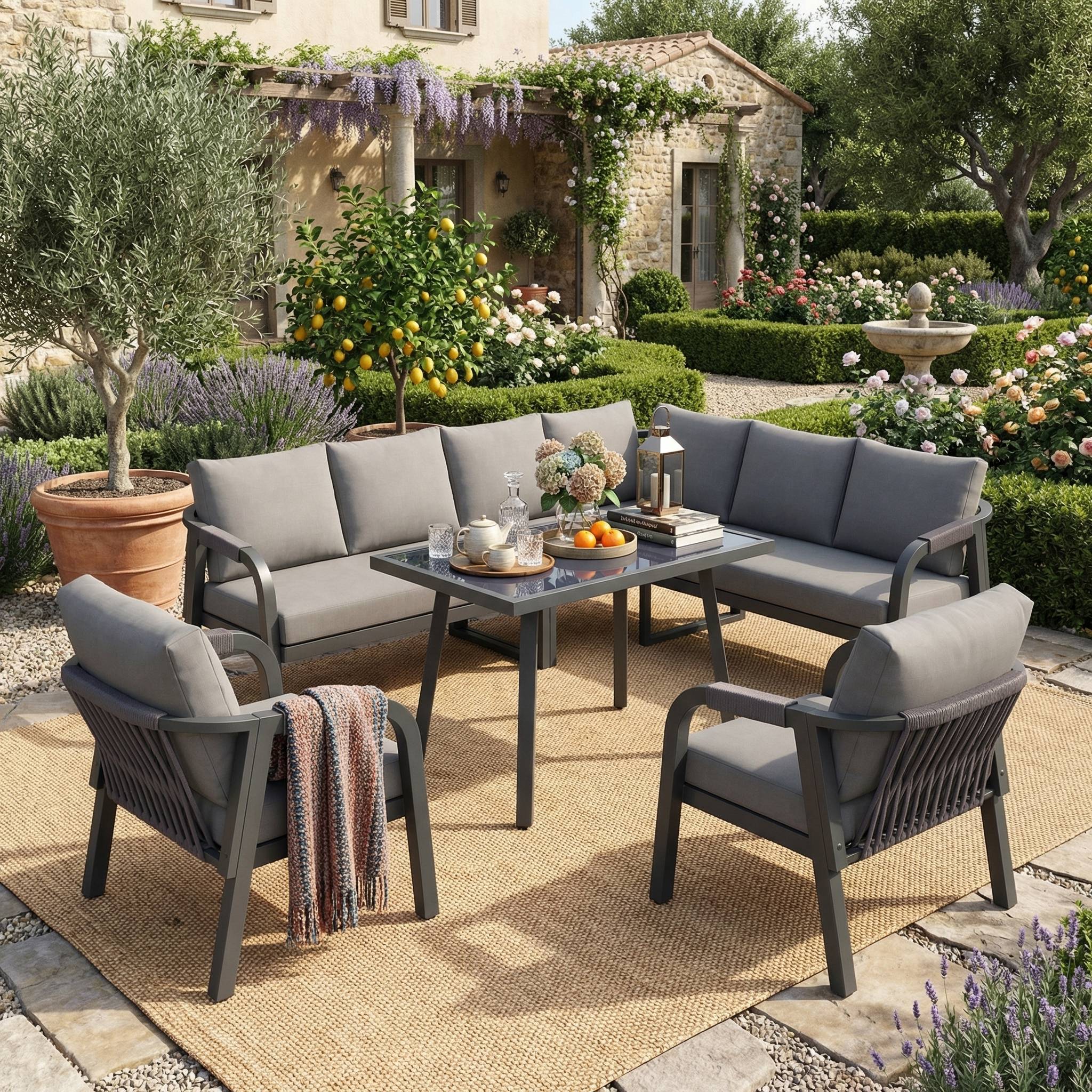 Salon de jardin 8 places Acier et Corde pour terrasse et jardin Repas et détente Gris - ComfortXL Outdoor Living - Image 8