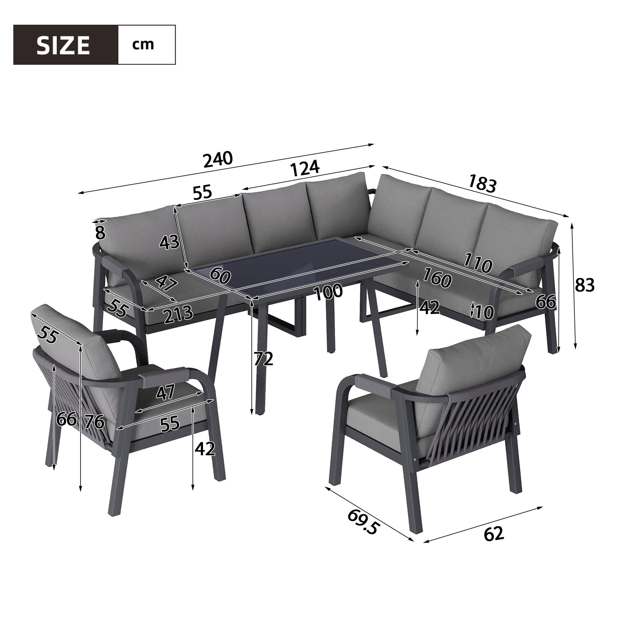 Salon de jardin 8 places Acier et Corde pour terrasse et jardin Repas et détente Gris - ComfortXL Outdoor Living - Image 3