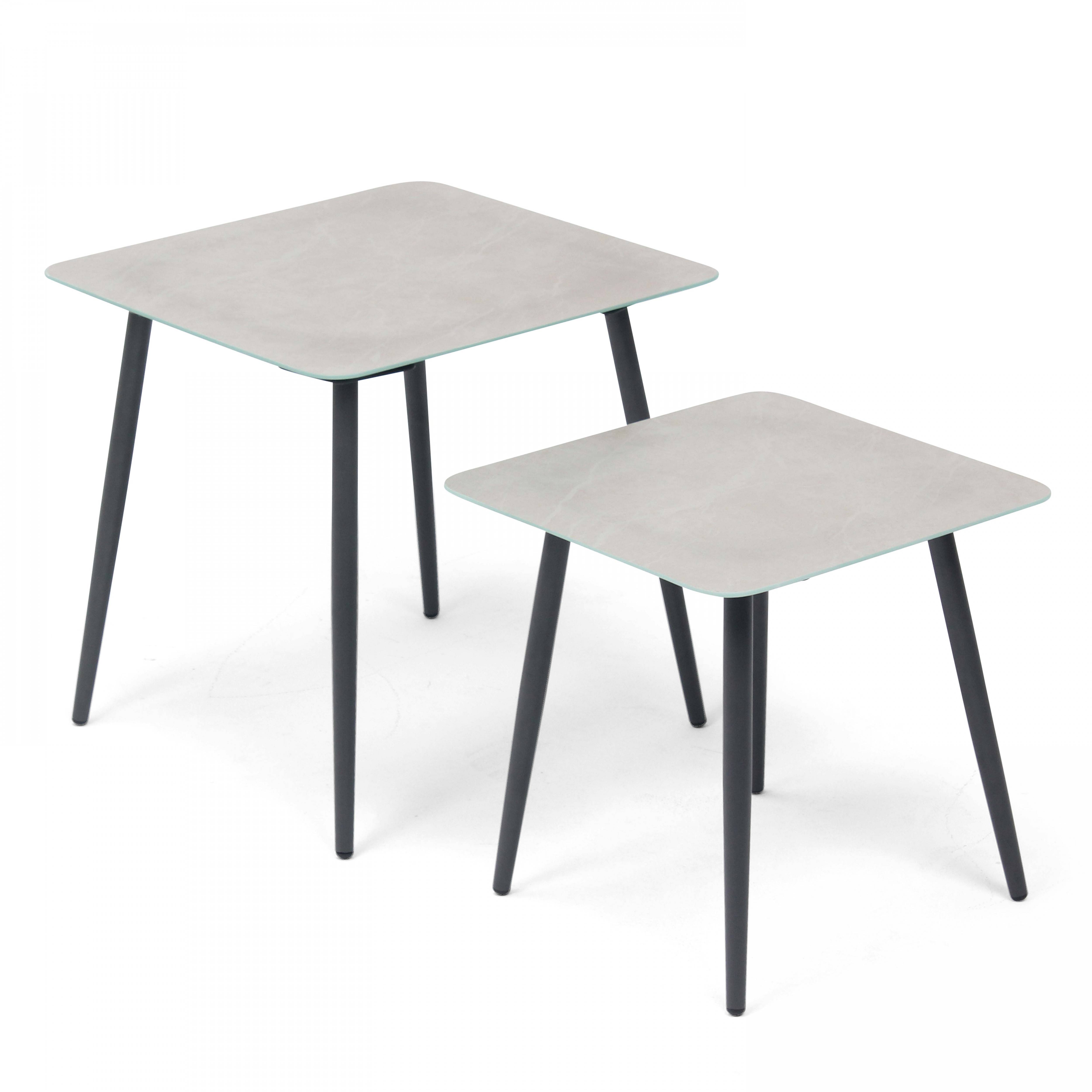 Oviala - Lot de 2 tables basses de jardin en acier gris Costa Rica - Oviala - Imagen 1