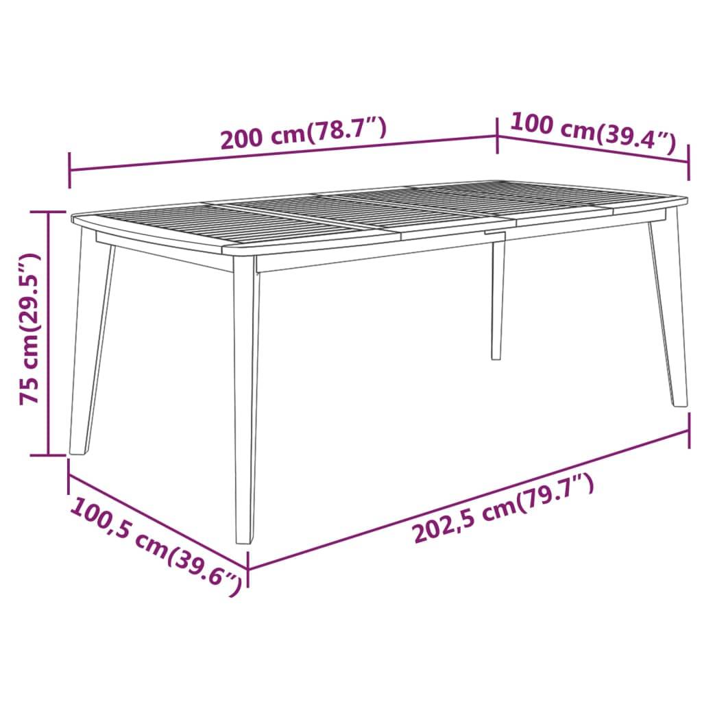 Table de jardin Bois d'acacia solide 200 x 100 x 75 cm - PANGIVO - Image 5
