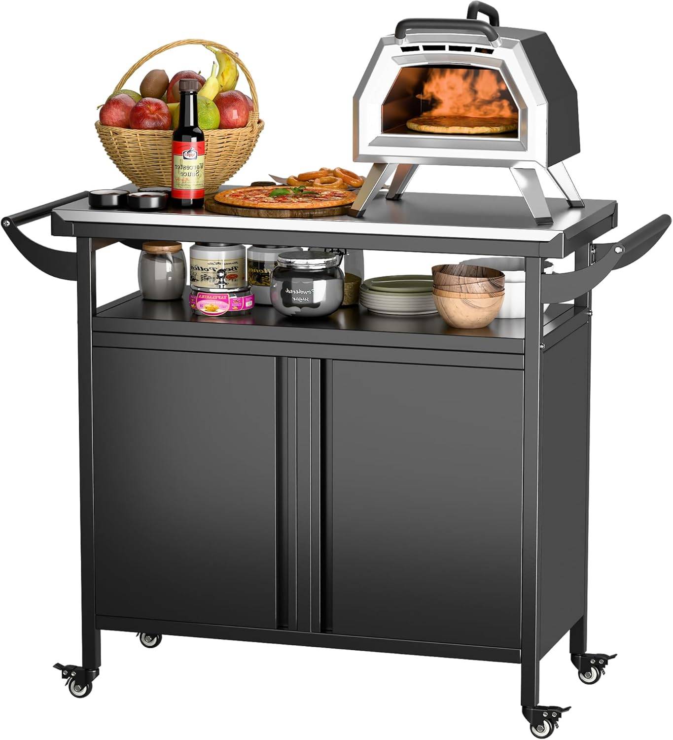 Chariot barbecue SUPER avec table à pizza et 4 roues - Image 1