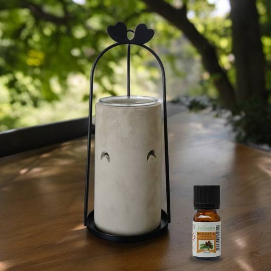 Brûle Parfum Tres - Brûleur Cire Parfumée – Diffuseur Parfum d'Ambiance – Bougeoir en Ciment et Métal - Haut: 21 cm - Zen'Arôme - Image 2