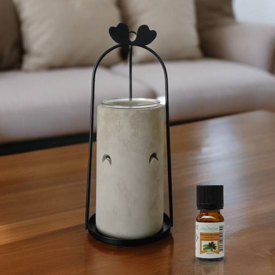 Brûle Parfum Tres - Brûleur Cire Parfumée – Diffuseur Parfum d'Ambiance – Bougeoir en Ciment et Métal - Haut: 21 cm - Zen'Arôme - Image 3