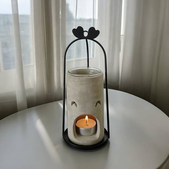 Brûle Parfum Tres - Brûleur Cire Parfumée – Diffuseur Parfum d'Ambiance – Bougeoir en Ciment et Métal - Haut: 21 cm - Zen'Arôme - Image 8