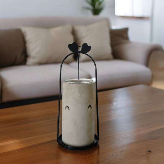 Brûle Parfum Tres - Brûleur Cire Parfumée – Diffuseur Parfum d'Ambiance – Bougeoir en Ciment et Métal - Haut: 21 cm - Zen'Arôme - Image 9