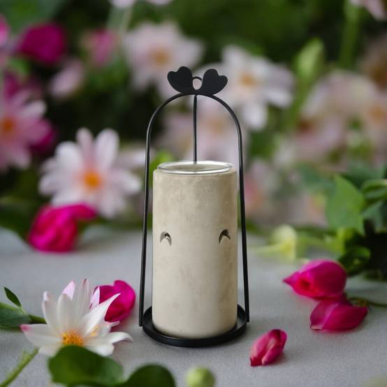 Brûle Parfum Tres - Brûleur Cire Parfumée – Diffuseur Parfum d'Ambiance – Bougeoir en Ciment et Métal - Haut: 21 cm - Zen'Arôme - Image 1