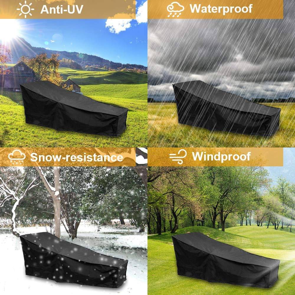IntiMeg - Housse de protection pour chaise longue de jardin Housse de chaise longue Oxford avec cordon réglable, 208 * 76 * 79 / 41CM (noir) IntiMeg - Image 4