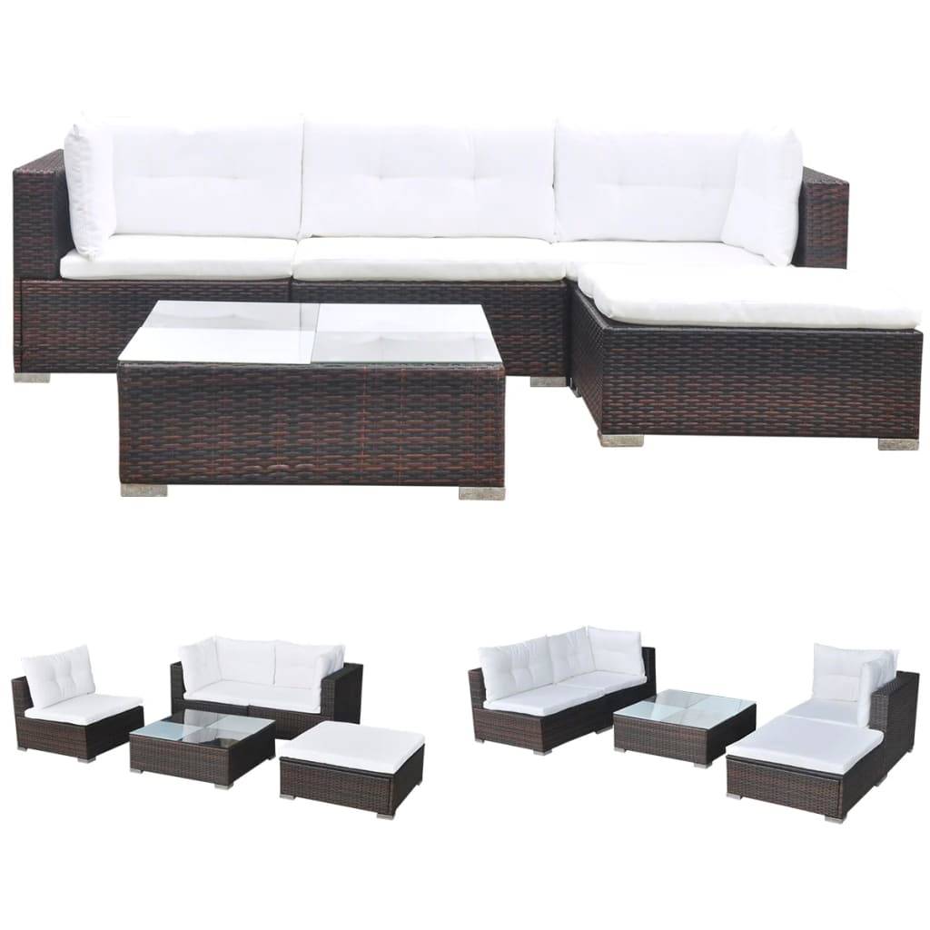 Vidaxl - Salon de jardin avec coussins 5 pcs Résine tressée Marron vidaXL 41871 - Imagen 2