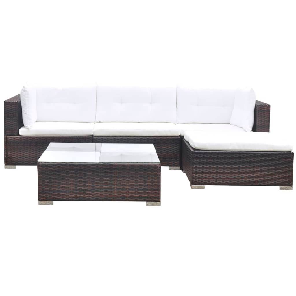 Vidaxl - Salon de jardin avec coussins 5 pcs Résine tressée Marron vidaXL 41871 - Imagen 4