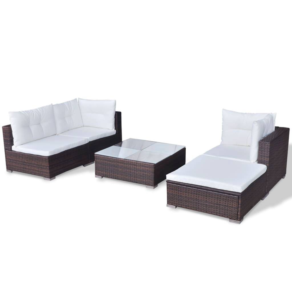 Vidaxl - Salon de jardin avec coussins 5 pcs Résine tressée Marron vidaXL 41871 - Imagen 7
