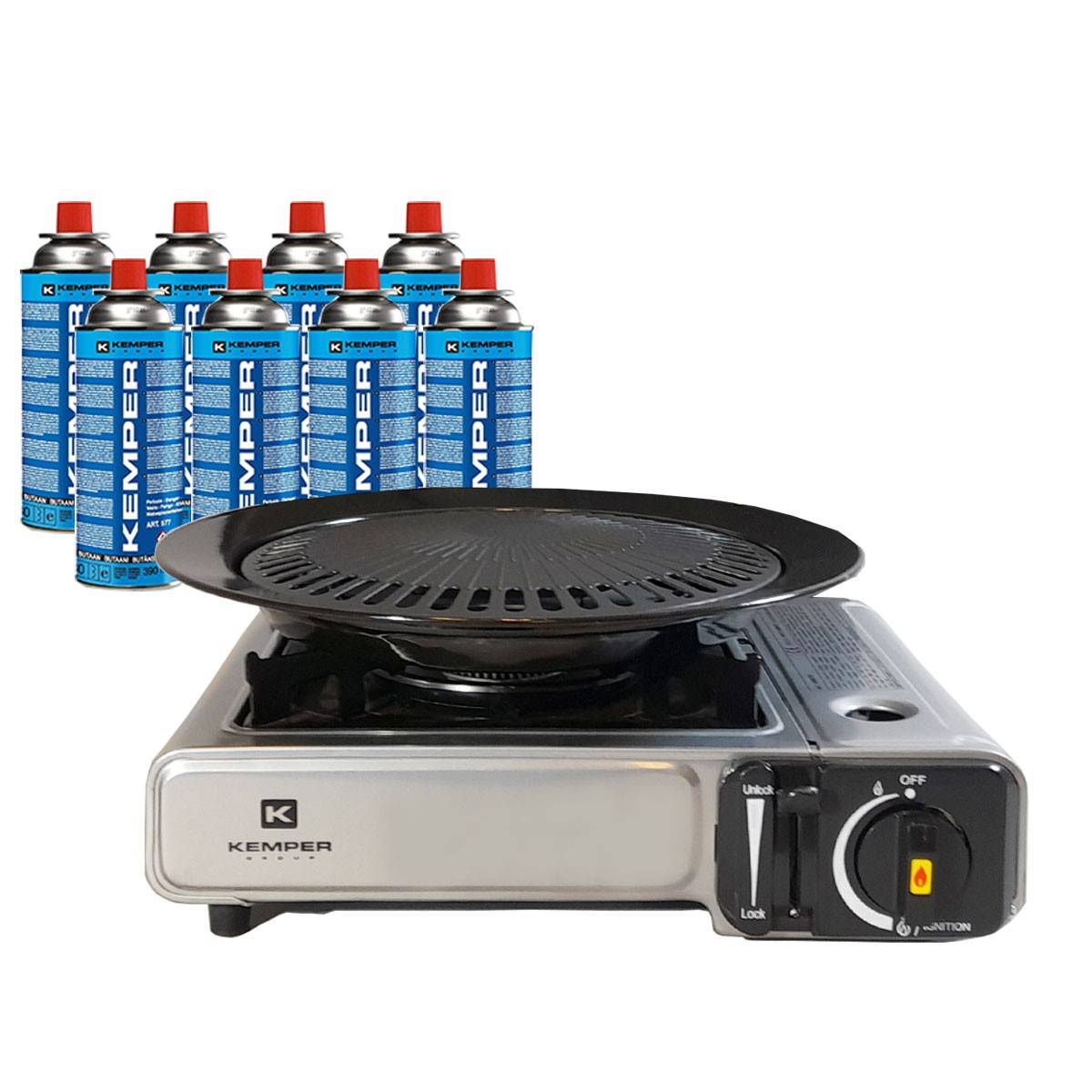 Barbecue gaz Grill 2en1 Réchaud gaz piézo 2200 W + 8 cartouches gaz butane KEMPER - Imagen 1