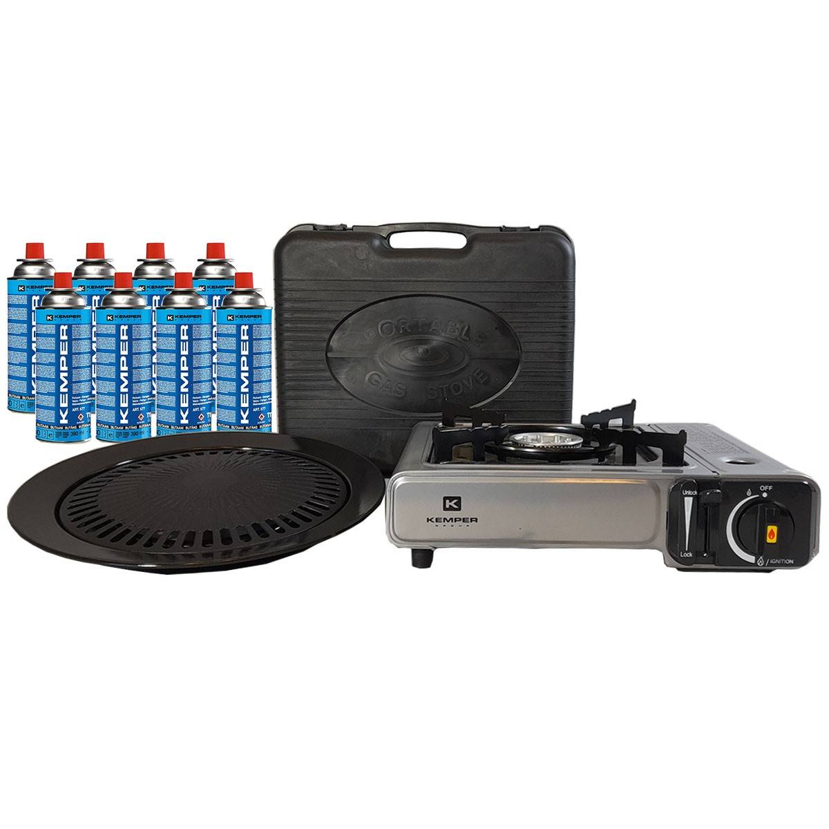 Barbecue gaz Grill 2en1 Réchaud gaz piézo 2200 W + 8 cartouches gaz butane KEMPER - Imagen 4