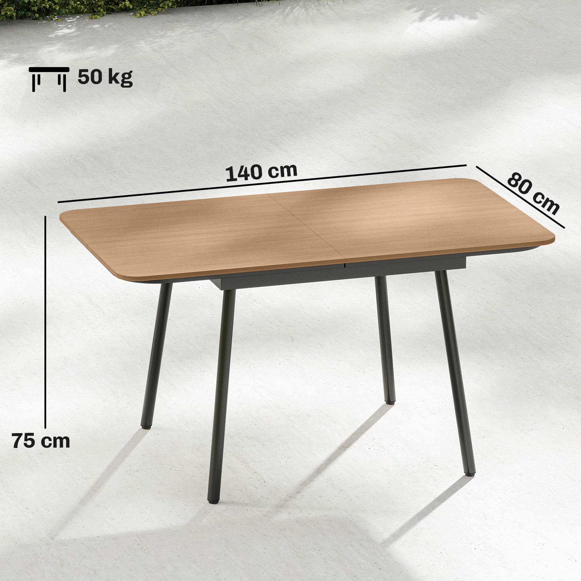 Table de jardin 140 x 80 cm pour 6 personnes, table de repas d'extérieur résistante à la rouille avec plateau en WPC, pieds réglables, teck - Image 5