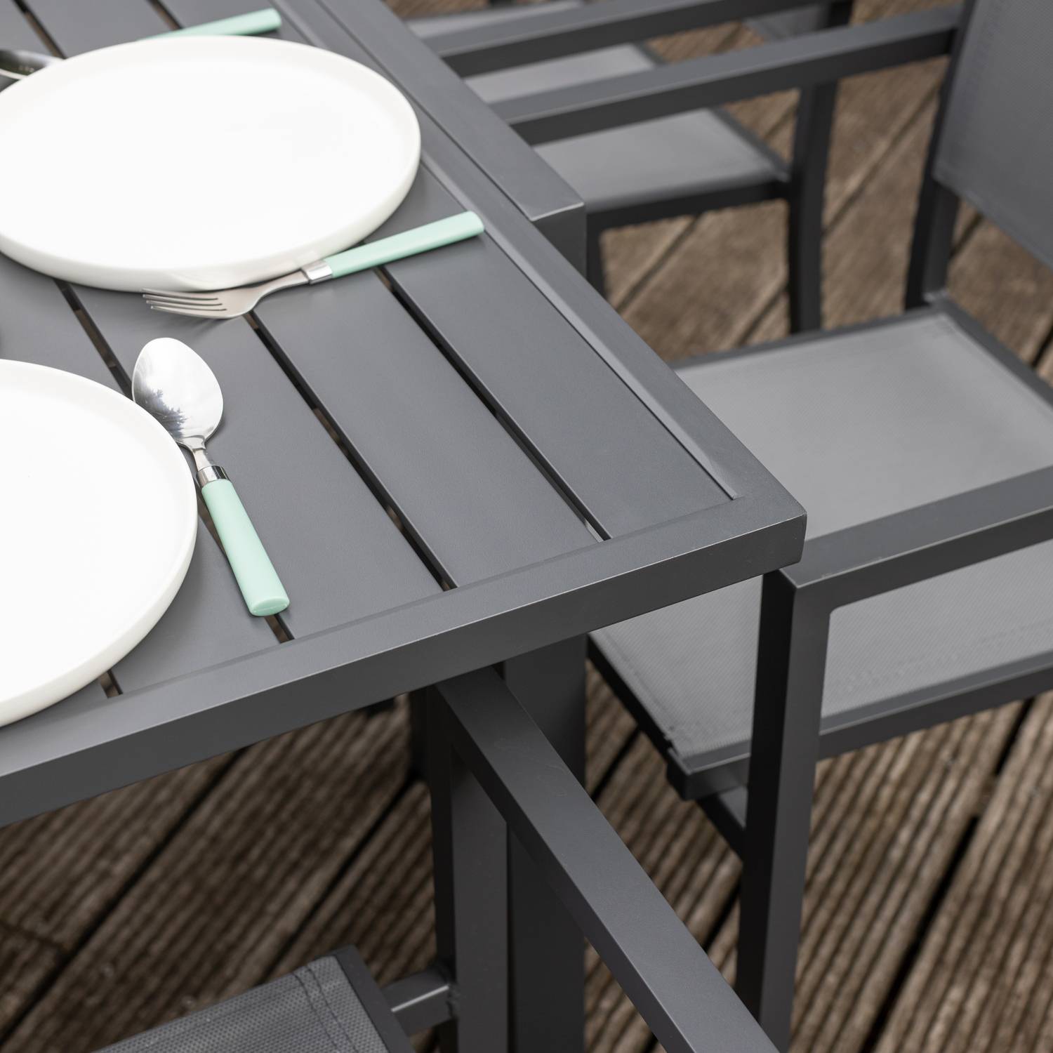 Happy Garden - Salon de jardin extensible 10 places de 140/200cm en textilène gris - aluminium anthracite VENEZIA - HAPPY GARDEN - Imagen 5