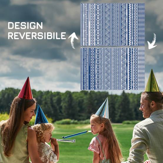 Tapis extérieur réversible Polypropylène Jardin terrasse Motif 182x274cm Bleu - ComfortXL Outdoor Living - Image 8