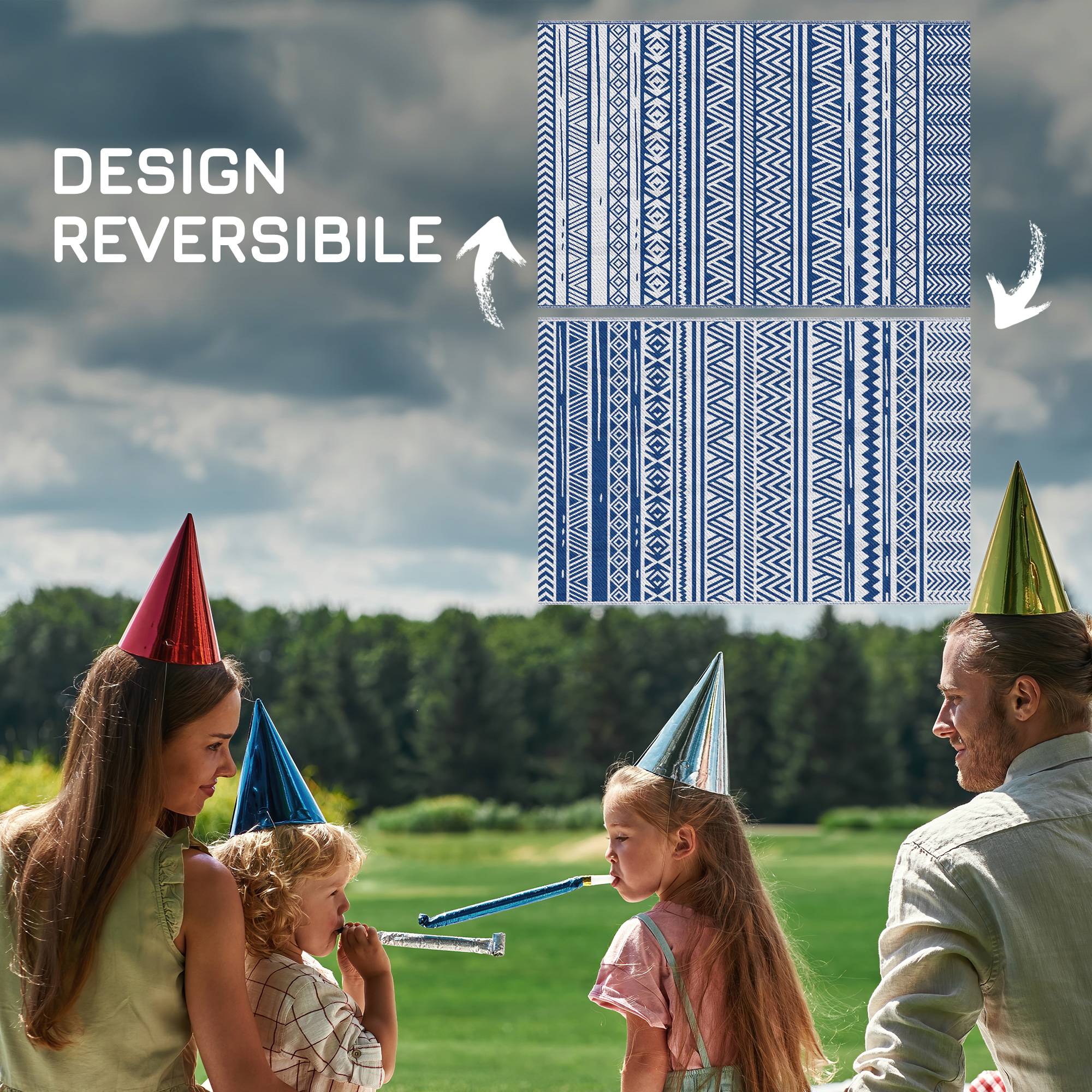 Tapis extérieur réversible Polypropylène Jardin terrasse Motif 182x274cm Bleu - ComfortXL Outdoor Living - Image 8