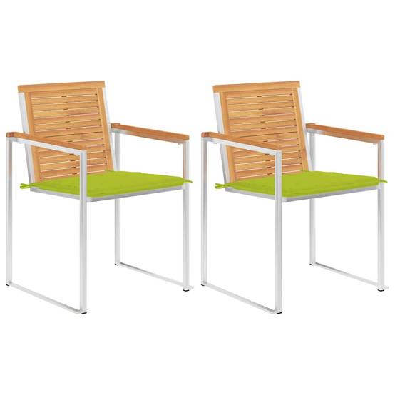 Vidaxl - Chaises de jardin avec coussins lot de 2 Teck solide et acier vidaXL 3061526 - Image 1