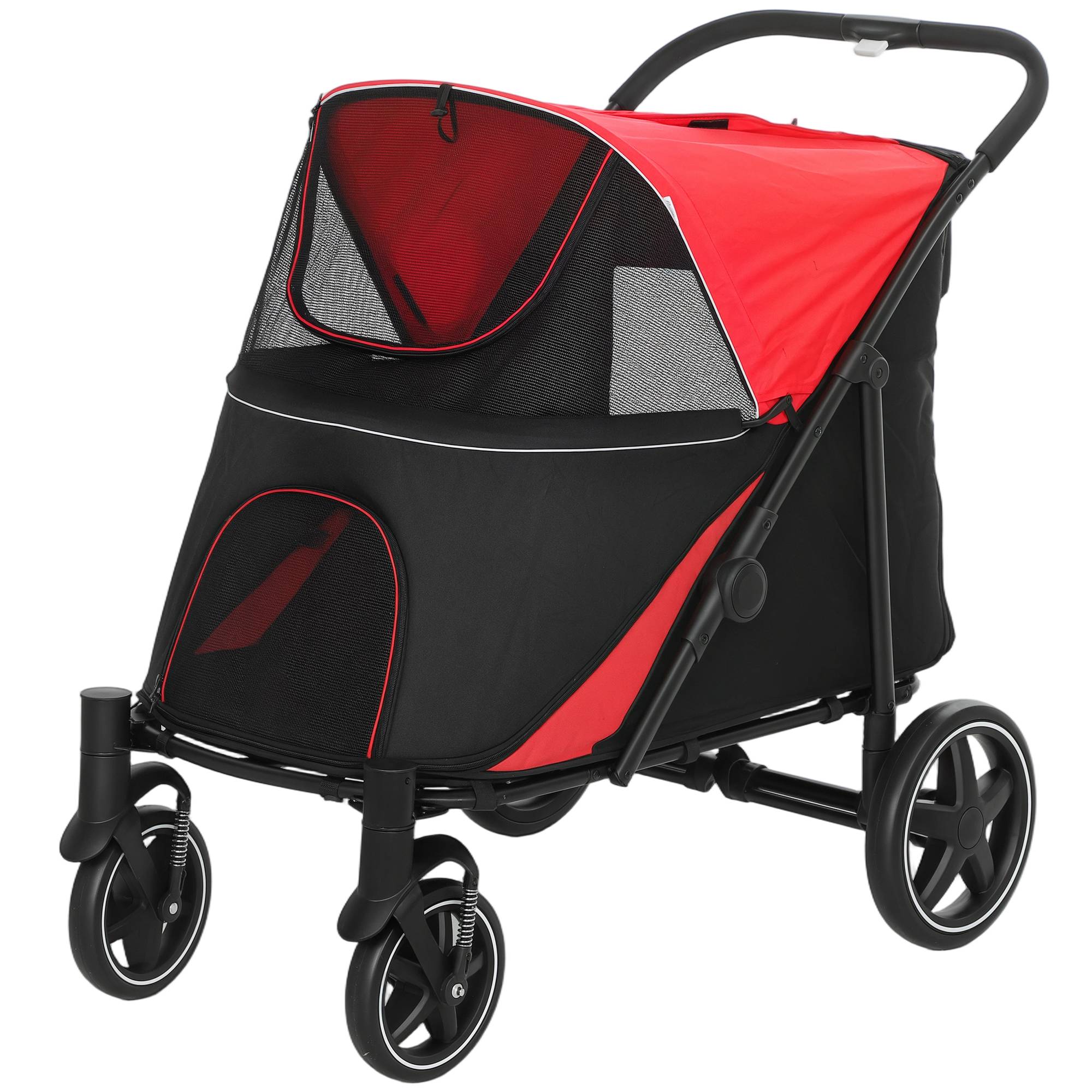 ComfortXL - Poussette pour chien pliable en acier et tissu Oxford rouge 112 x 67 x 100 cm pliage 1 clic freins et 2 laisses - Image 2